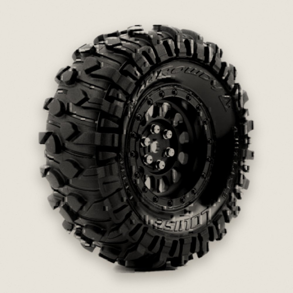 Crawler Tires, Cr-Rowdy 1:10 1.9 Class 1 Crawler, 12mm Hex, Mounted on Black Rim - Louise RC