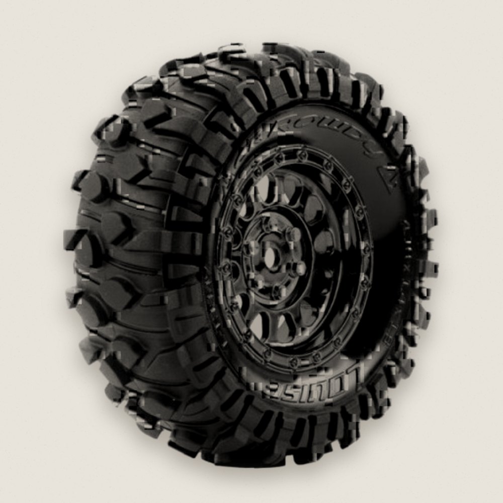 Crawler Tires, Cr-Rowdy 1:10 1.9 Class 1 Crawler, 12mm Hex, Mounted on Black Chrome Rim - Louise RC