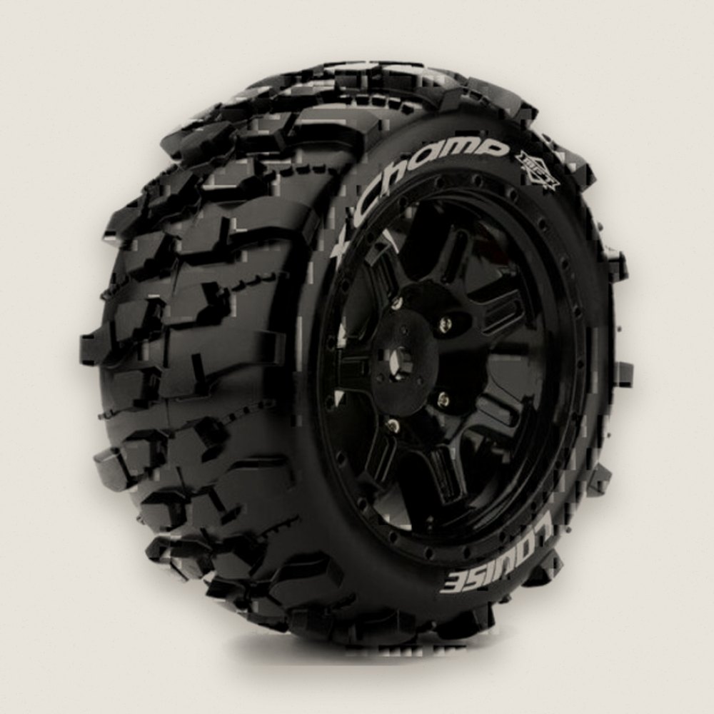 Monster Truck Tires, Mft X-Champ Sport, 24mm Hex, Mounted on Black Rim - Louise RC
