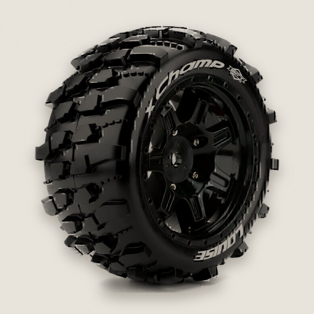 Monster Truck Tires, Mft X-Champ Sport, 24mm Hex, Mounted on Black Rim - Louise RC