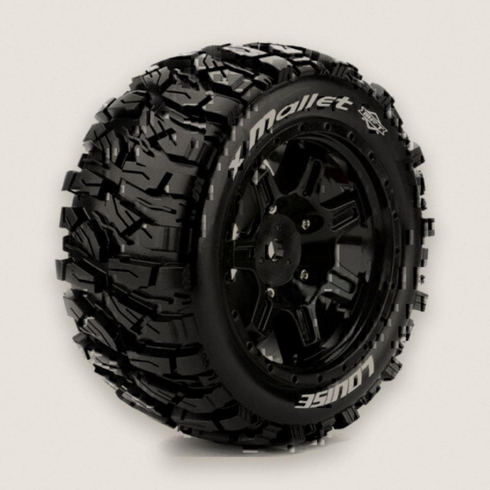 Monster Truck Tires, Mft X-Mallet Sport, 24mm Hex, Mounted on Black Rim - Louise RC
