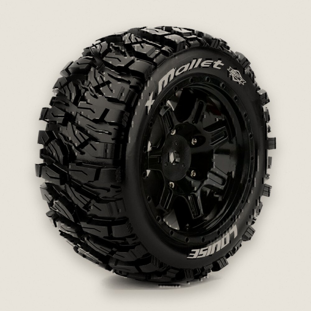 Monster Truck Tires, Mft X-Mallet Sport, 24mm Hex, Mounted on Black Rim - Louise RC