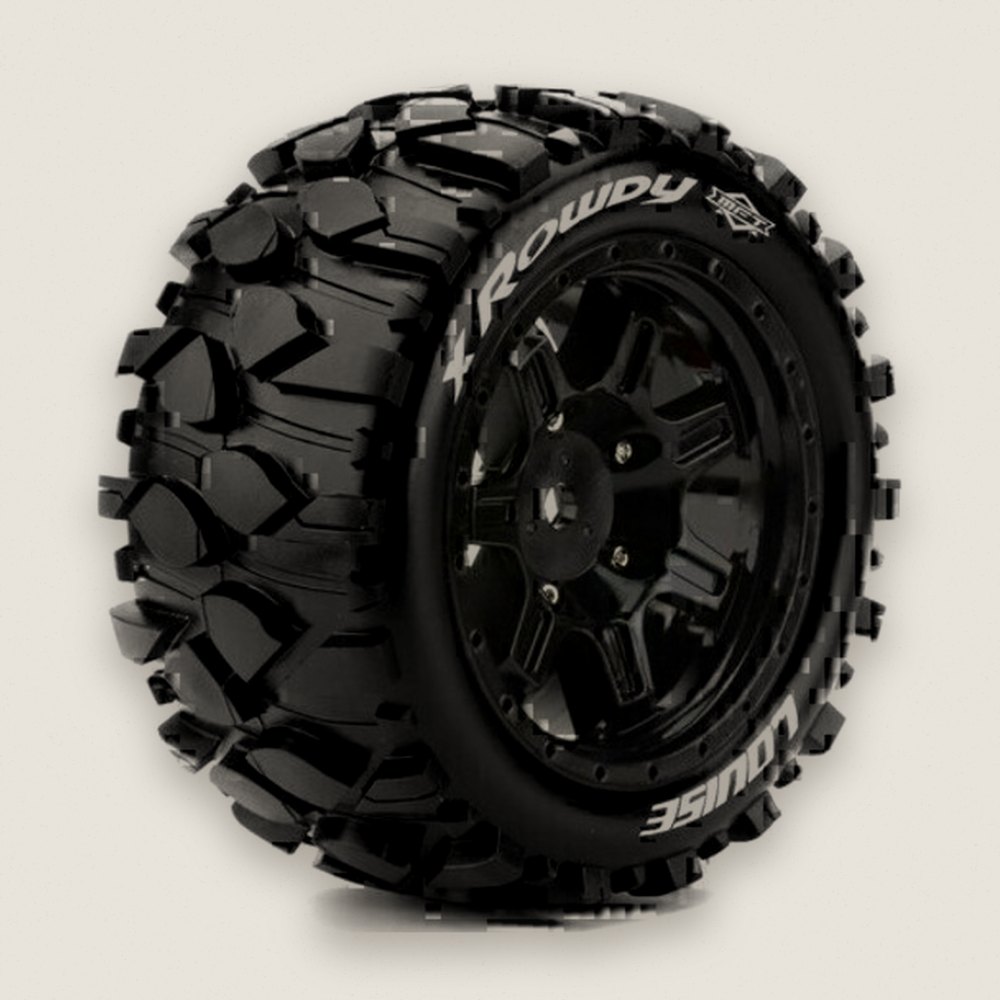 Monster Truck Tires, Mft X-Rowdy Sport, 24mm Hex, Mounted on Black Rim - Louise RC