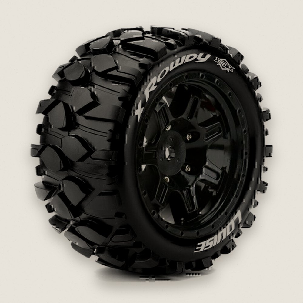 Monster Truck Tires, Mft X-Rowdy Sport, 24mm Hex, Mounted on Black Rim - Louise RC