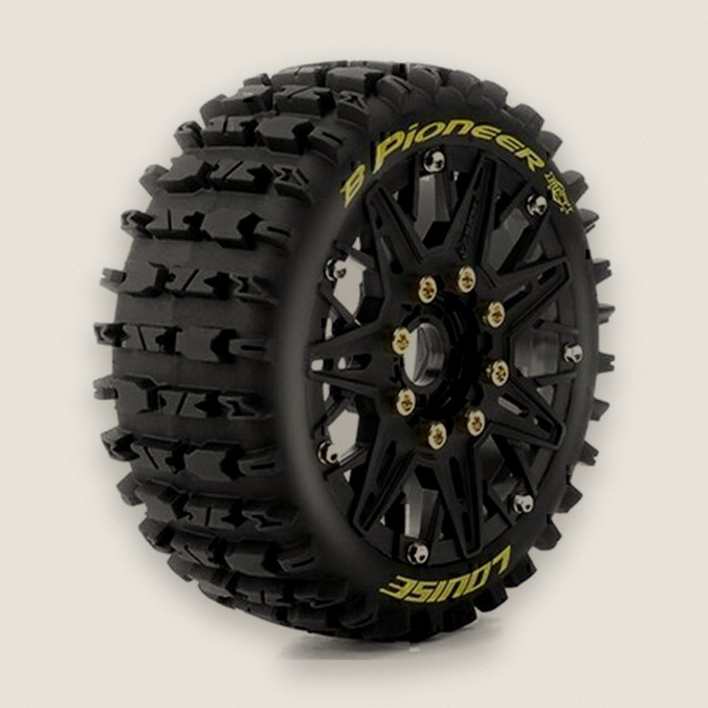 Buggy Tires, Mft B-Pioneer Soft 1/8, 17mm Hex, 0 & 1/2 Offset, Mounted - Louise RC