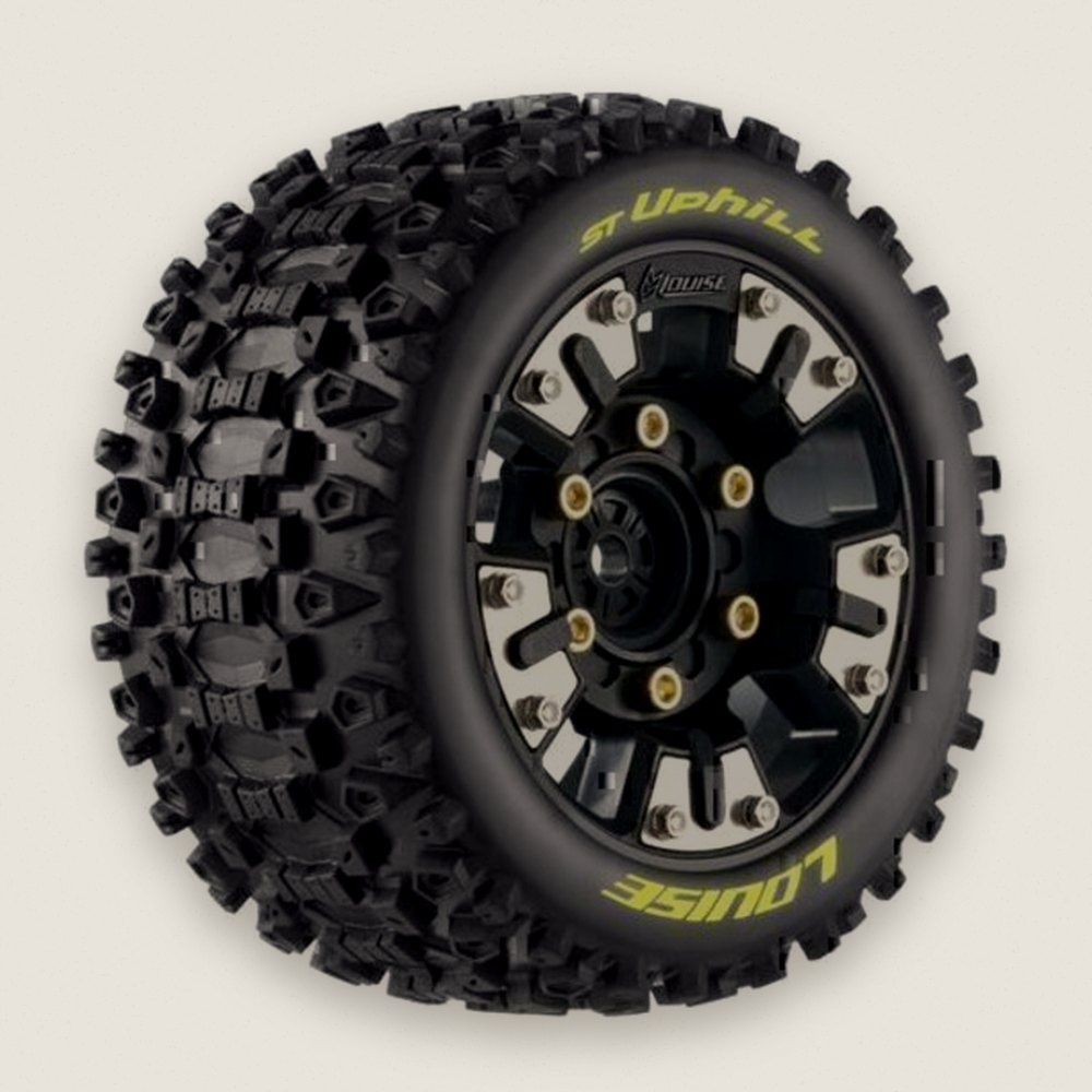 Stadium Truck Tires, St-Uphill Soft, Mounted, 0 & 1/2 Offset, Removable Hex, 12 14 17mm - Louise RC