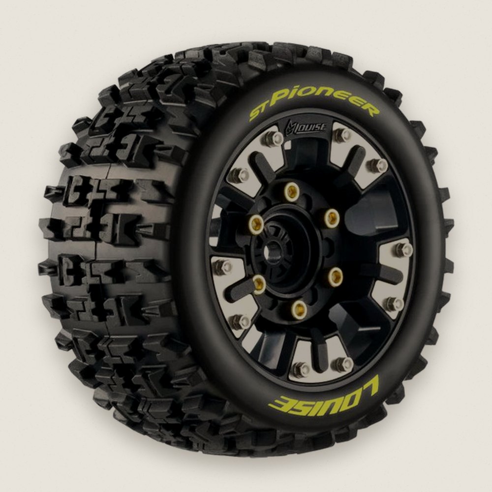 Stadium Truck Tires, St-Pioneer Soft, Mounted, 0 & 1/2 Offset, Removable Hex, 12 14 17mm - Louise RC