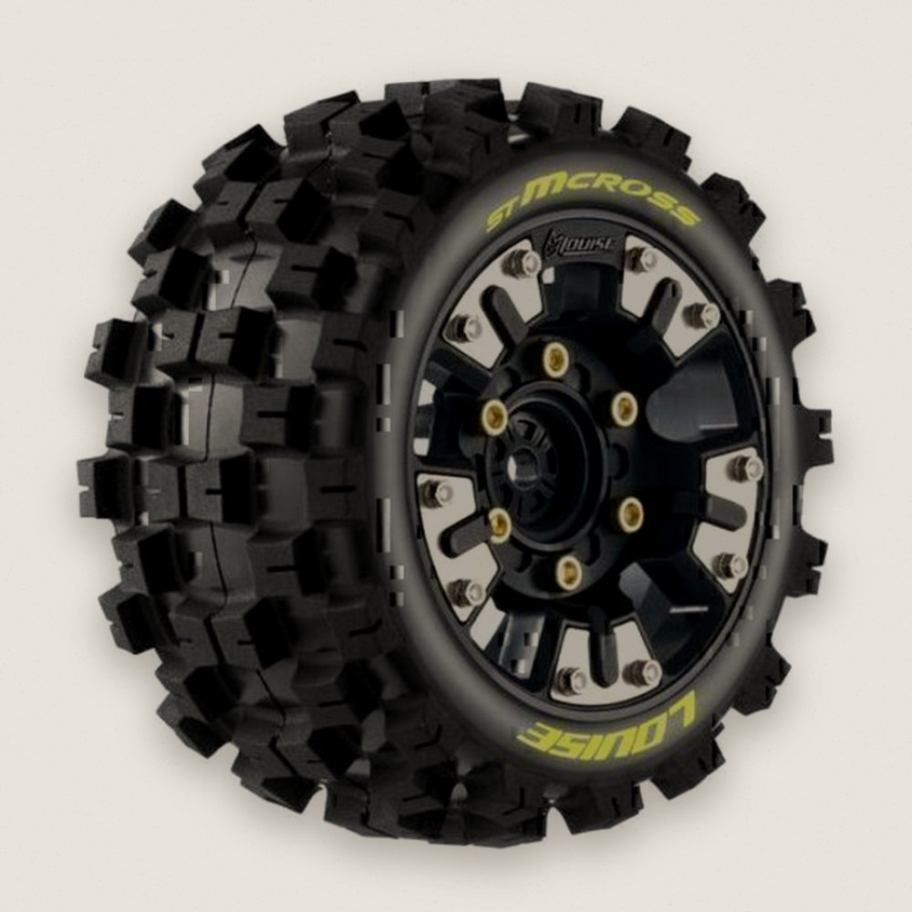 Stadium Truck Tires, St-Mcross Soft, Mounted, 0 & 1/2 Offset, Removable Hex, 12 14 17mm - Louise RC
