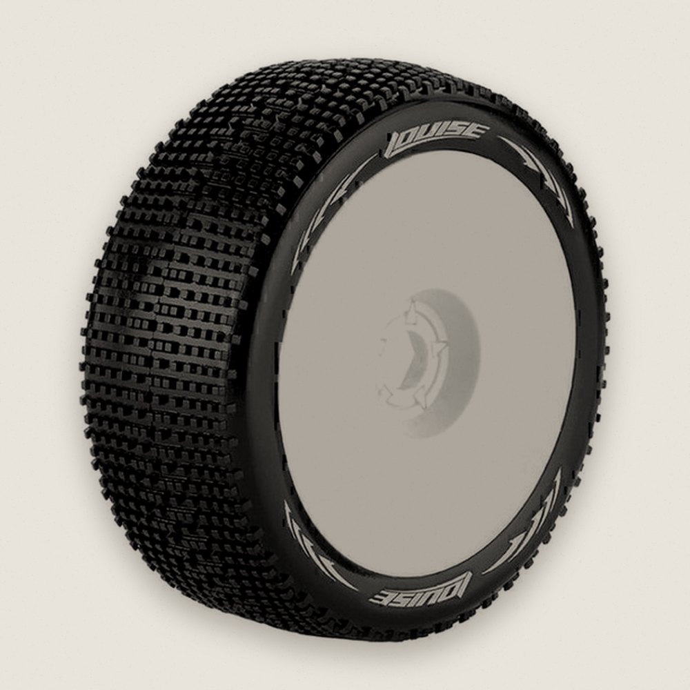 Buggy Tires, B-Groove 1/8, Soft Front/Rear, 17mm Hex, Mounted on White Rim - Louise RC