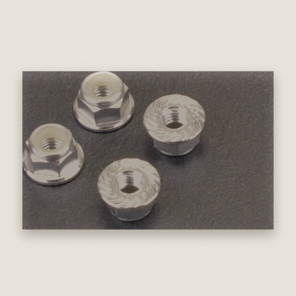 M4 Aluminum Serrated Nyloc Nuts, Silver, 4 Pieces - Monkey King RC