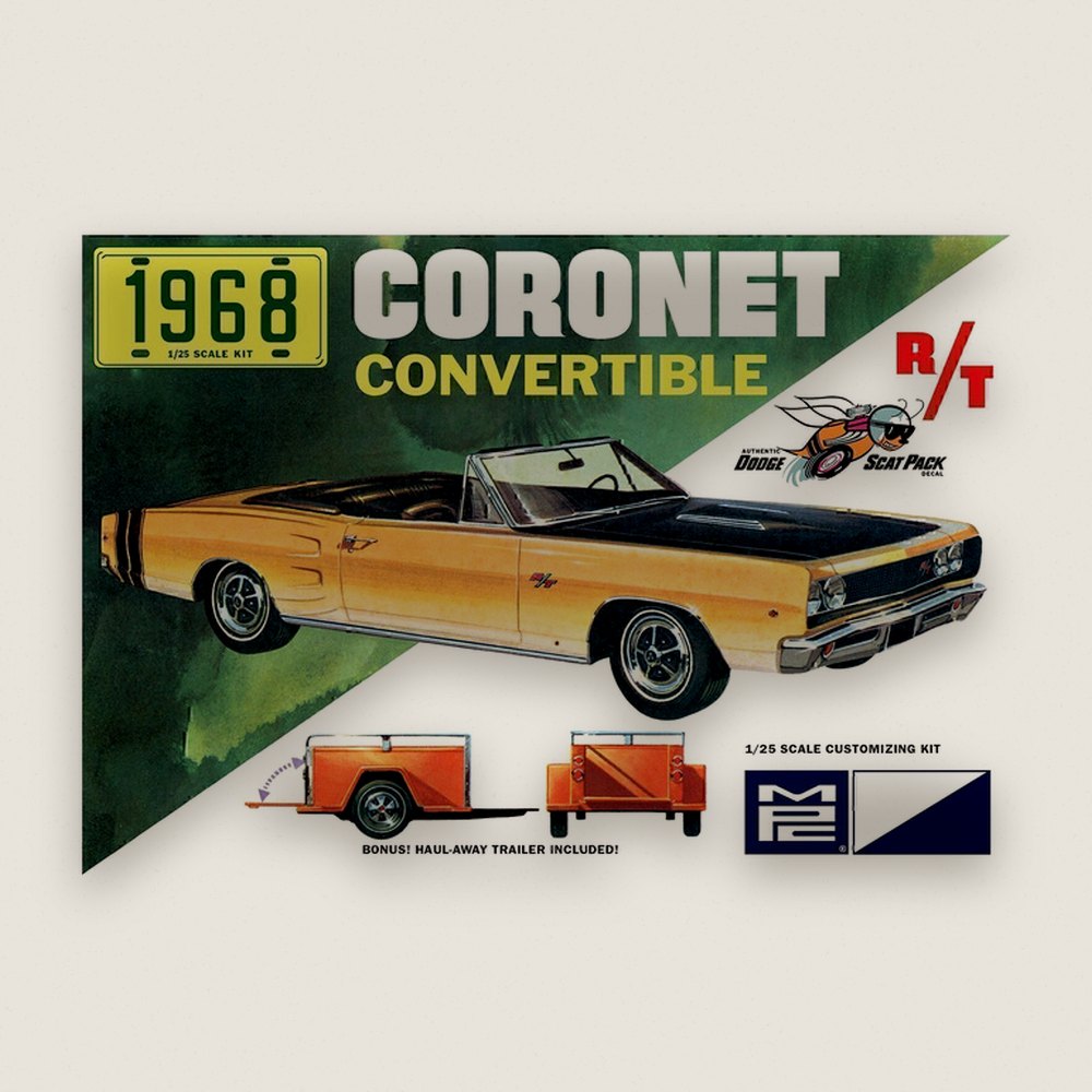 Plastic Model Kit: 1968 D0DGE Coronet Convertible with Trailer, 1/25 - MPC