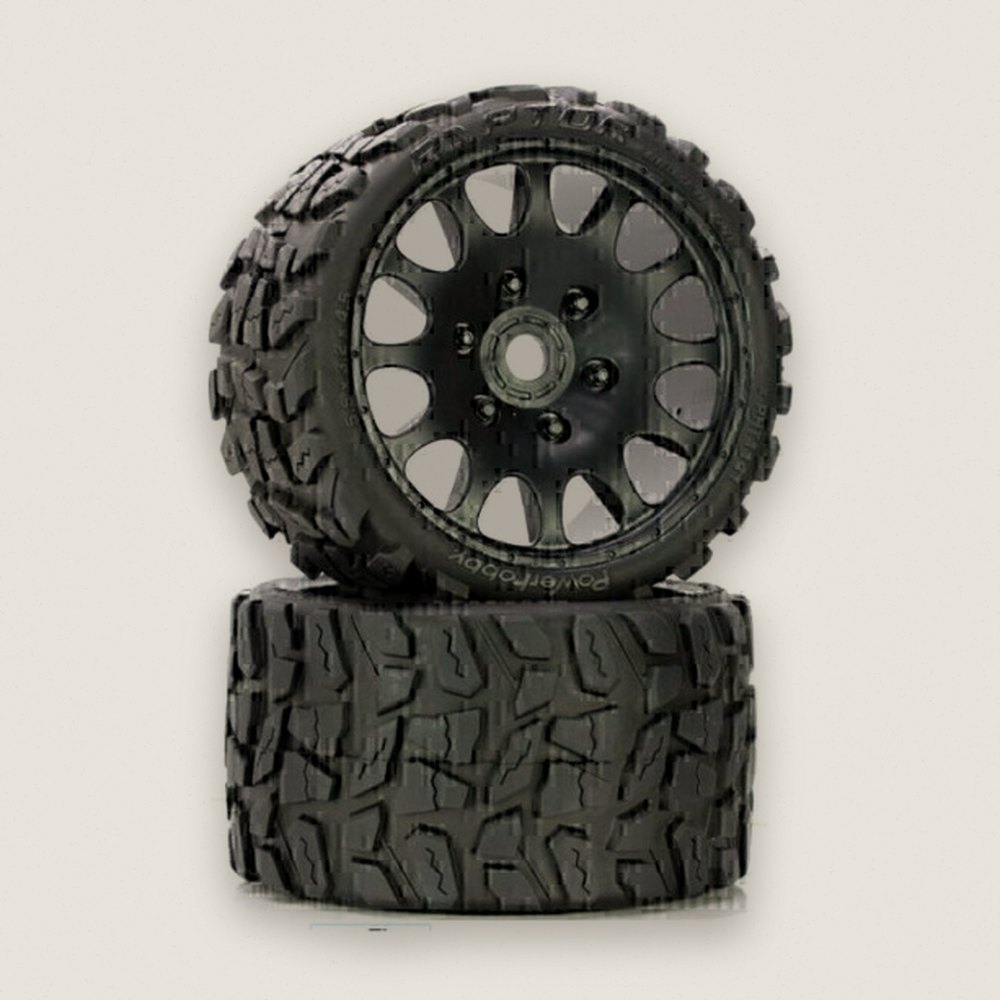Monster Truck Wheels & Tires, Belted Raptor Sport Medium Compo, Pair - PowerHobby