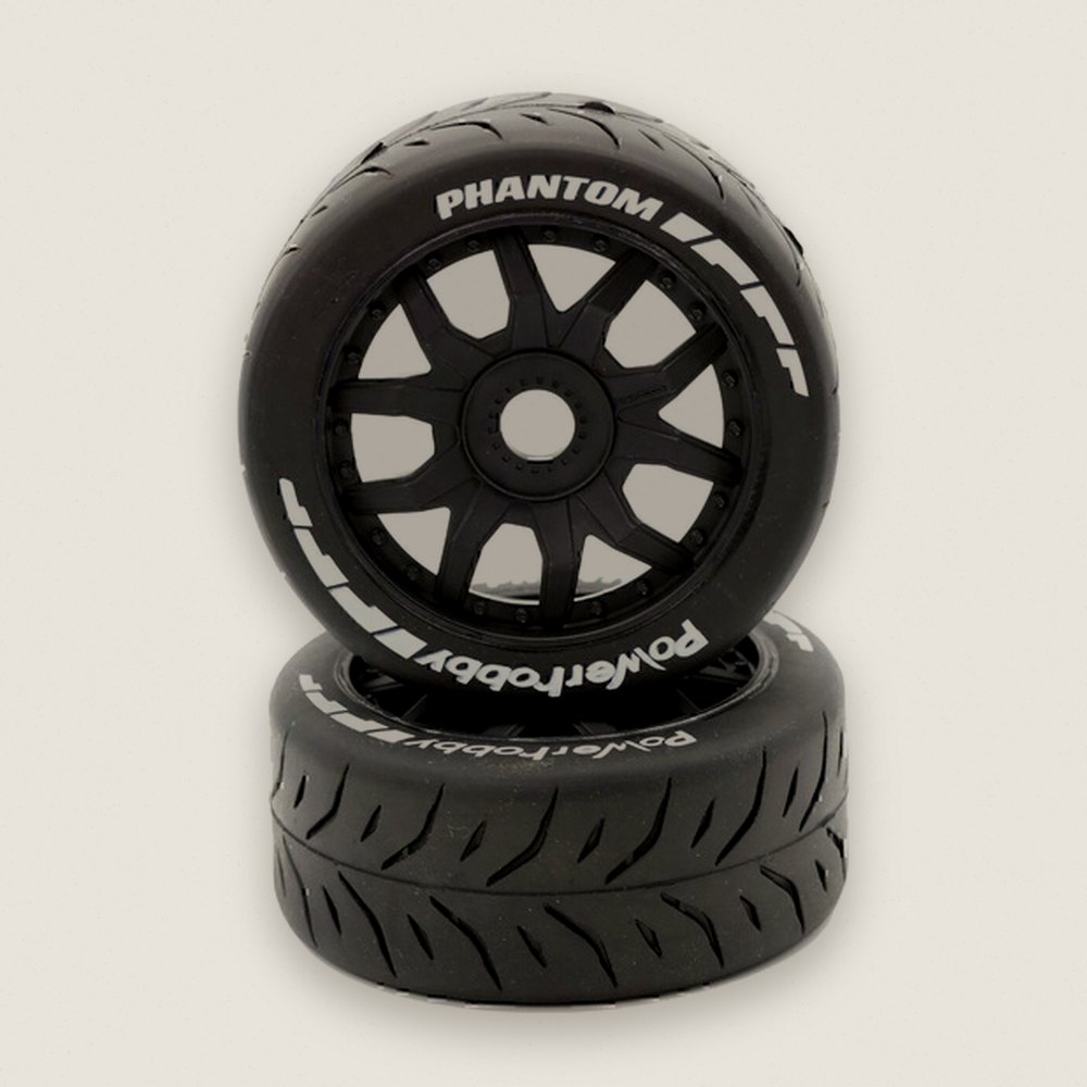 On-Road Tires & Wheels, 1/8 GT Phantom, Belted, Mounted - PowerHobby