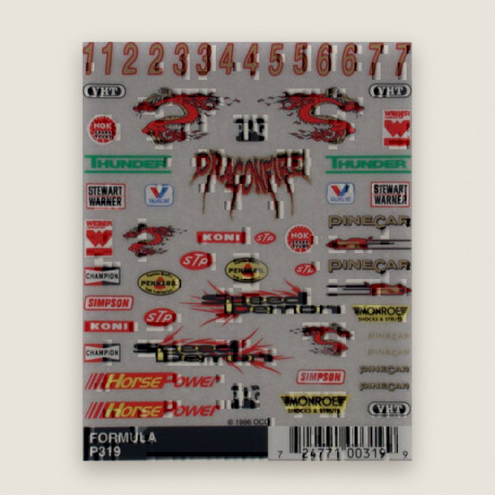 Decals, Dry Transfer, Formula - Pinecar
