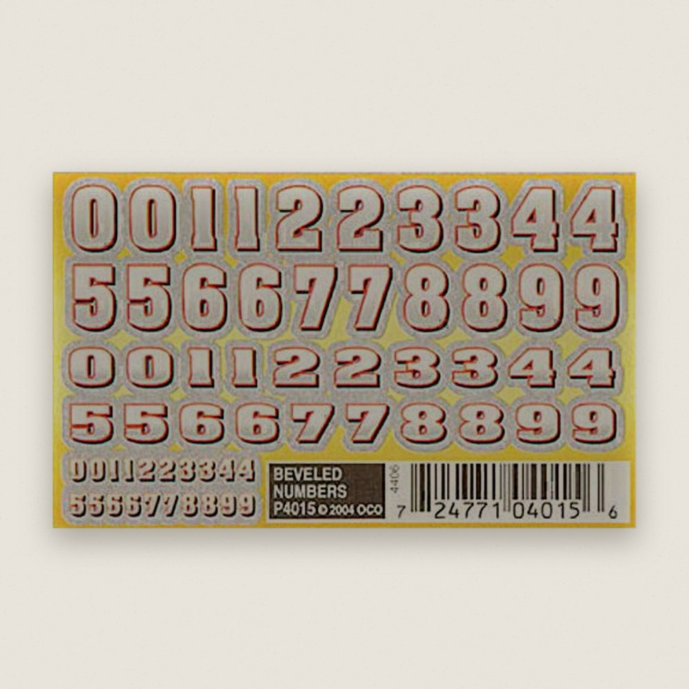 Dry Transfer Decals, Beveled Numbers - Pinecar