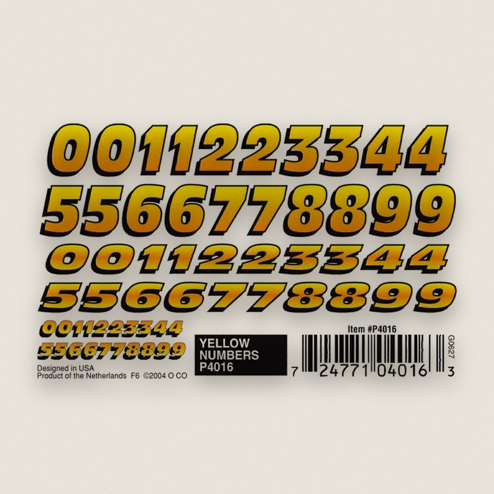 Dry Transfer, Yellow Numbers - Pinecar