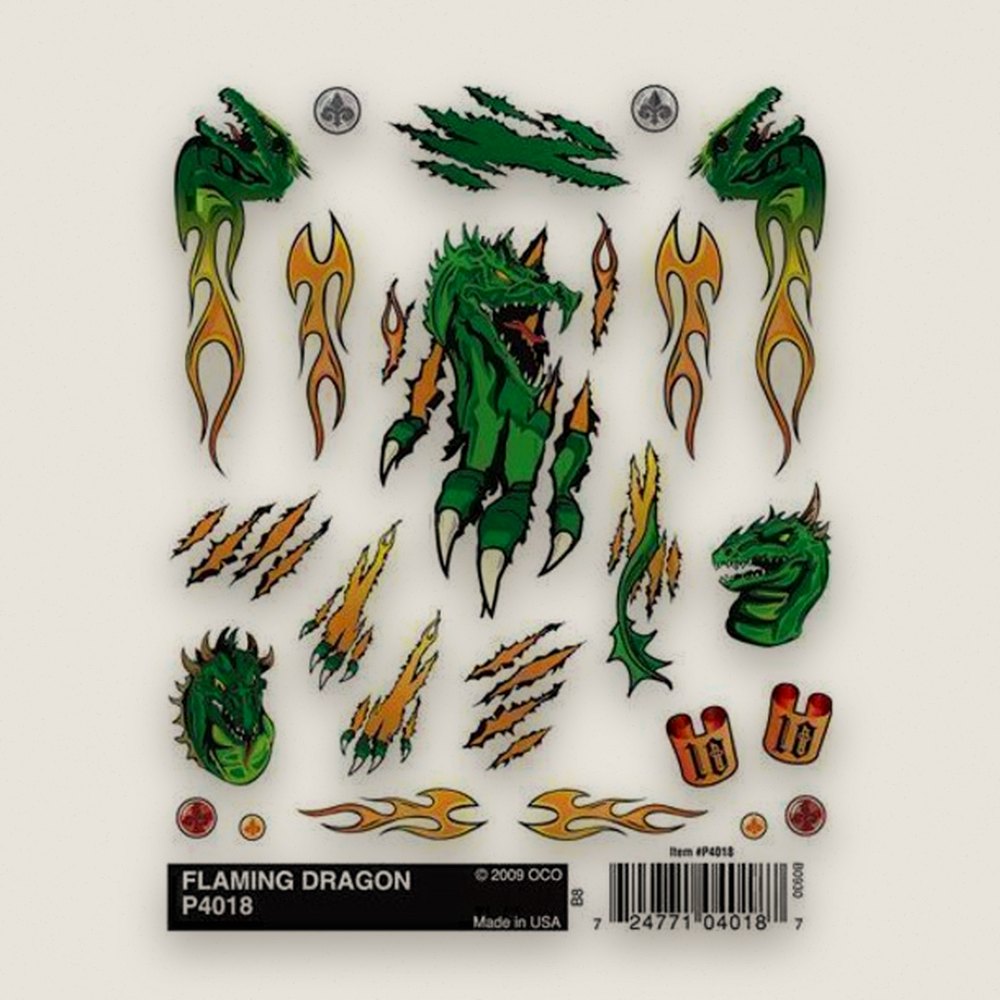 Dry Transfer Decals, Flaming Dragon - Pinecar