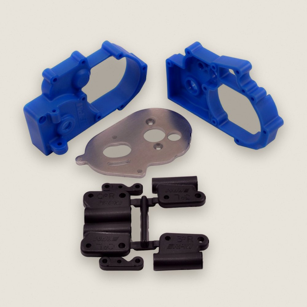 Gearbox Housing and R Mounts, Blue for TRA 2WD Vehicles - RPM R/C Products