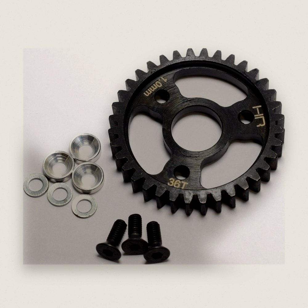 Spur Gear, 36T 1.0 Mod Steel, Silver, TRA - Hot Racing