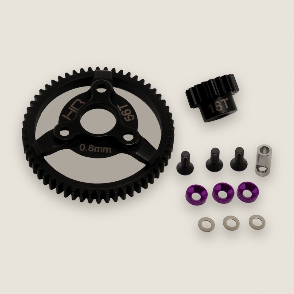 Pinion and Spur Gear Set, Steel 18t/56t 32p (Purple) for Traxxas - Hot Racing
