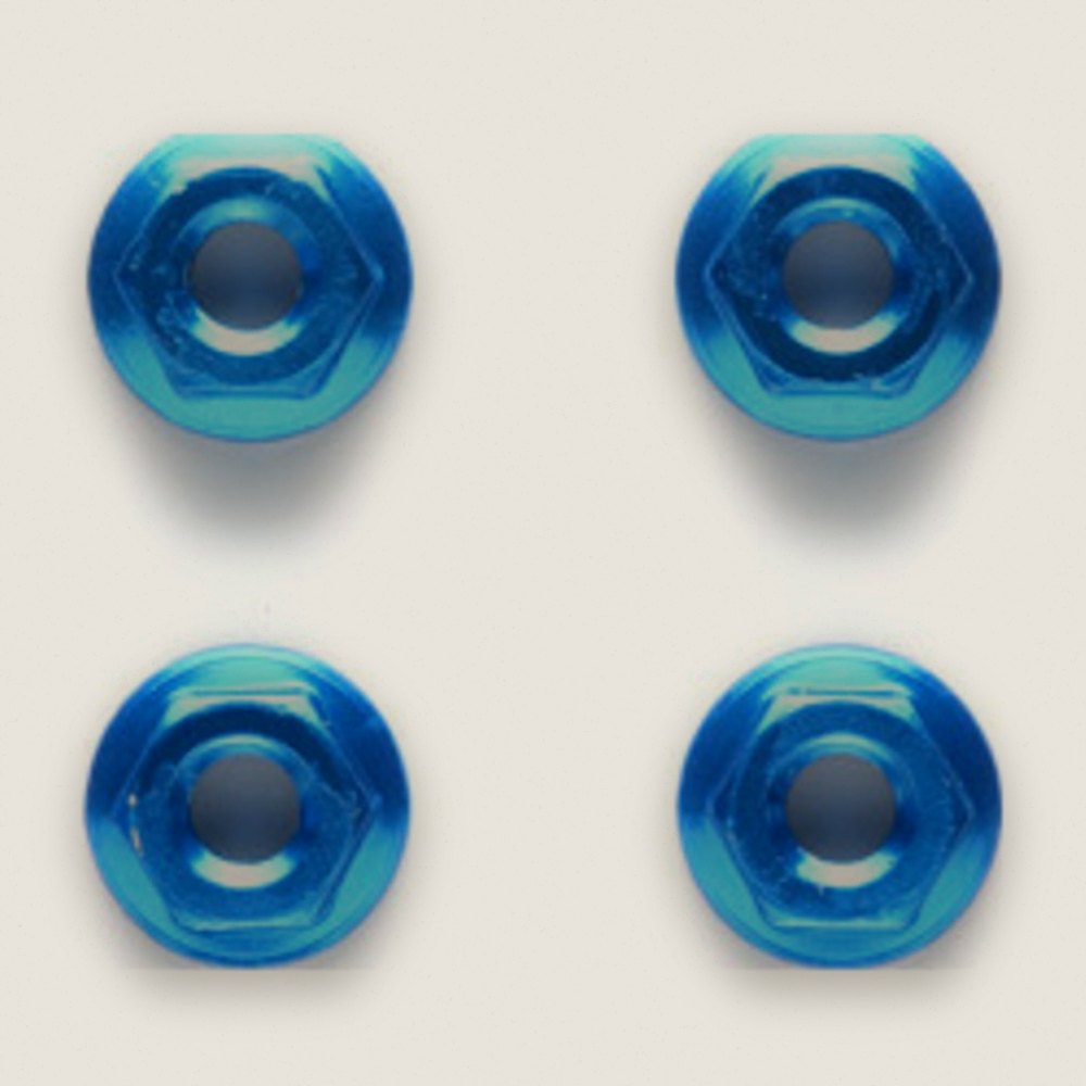 Serrated Wheel Nut, RC 4mm Aluminum, Blue (4 Pieces) - Tamiya