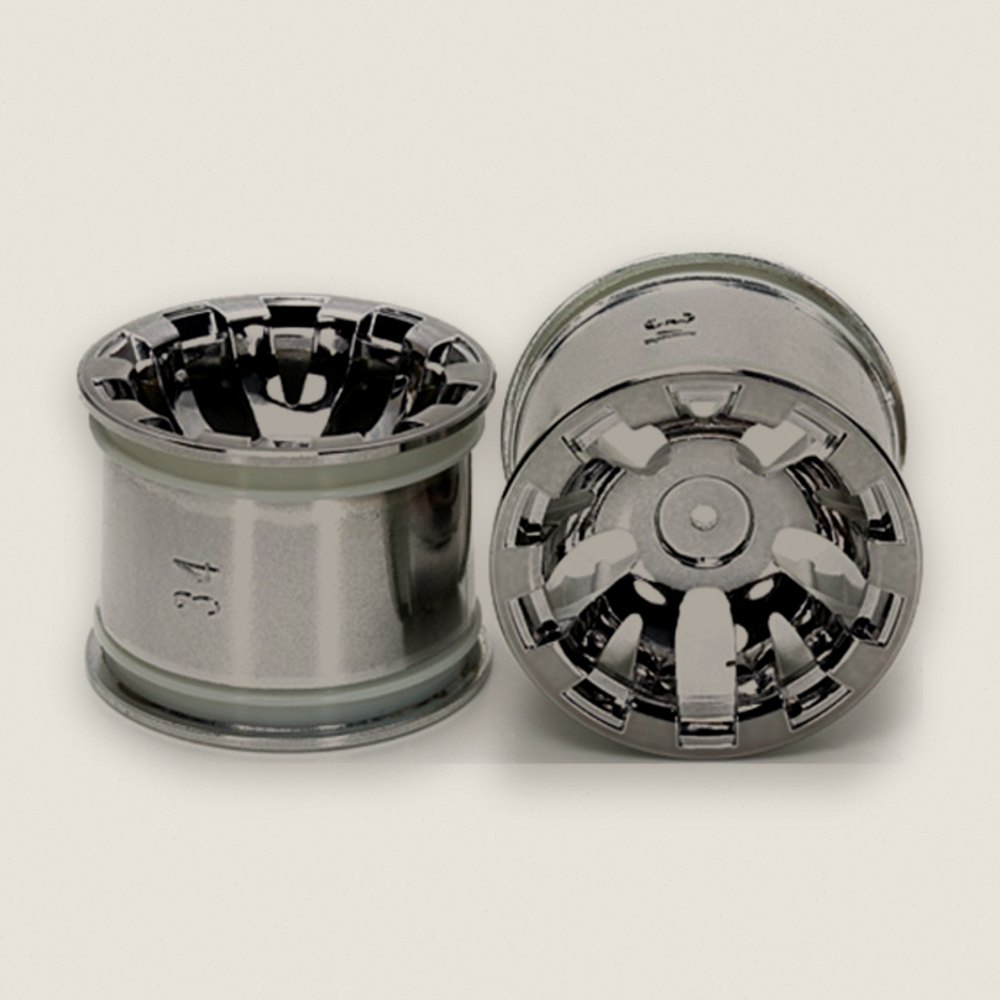 Chrome Plated Wheels, 2 Pieces for Rear Wide Pin Spike Tires on T3-01 - Tamiya