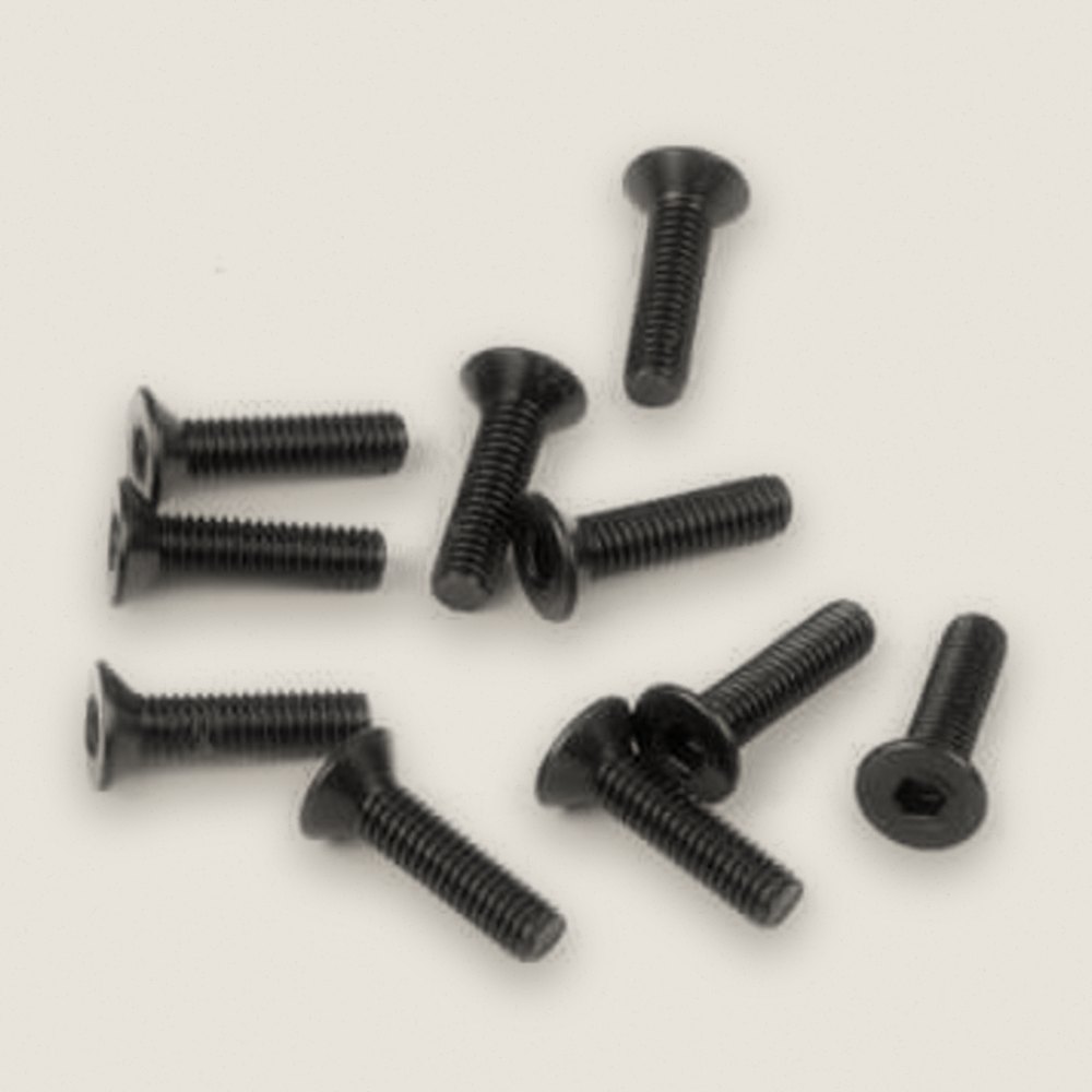 Flat Head Screws, M3x12mm Black (10 Pieces) - Tekno RC