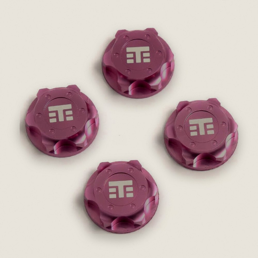 Wheel Nuts (T Logo 17mm serrated PINK ano M12x1.0 4 pieces)