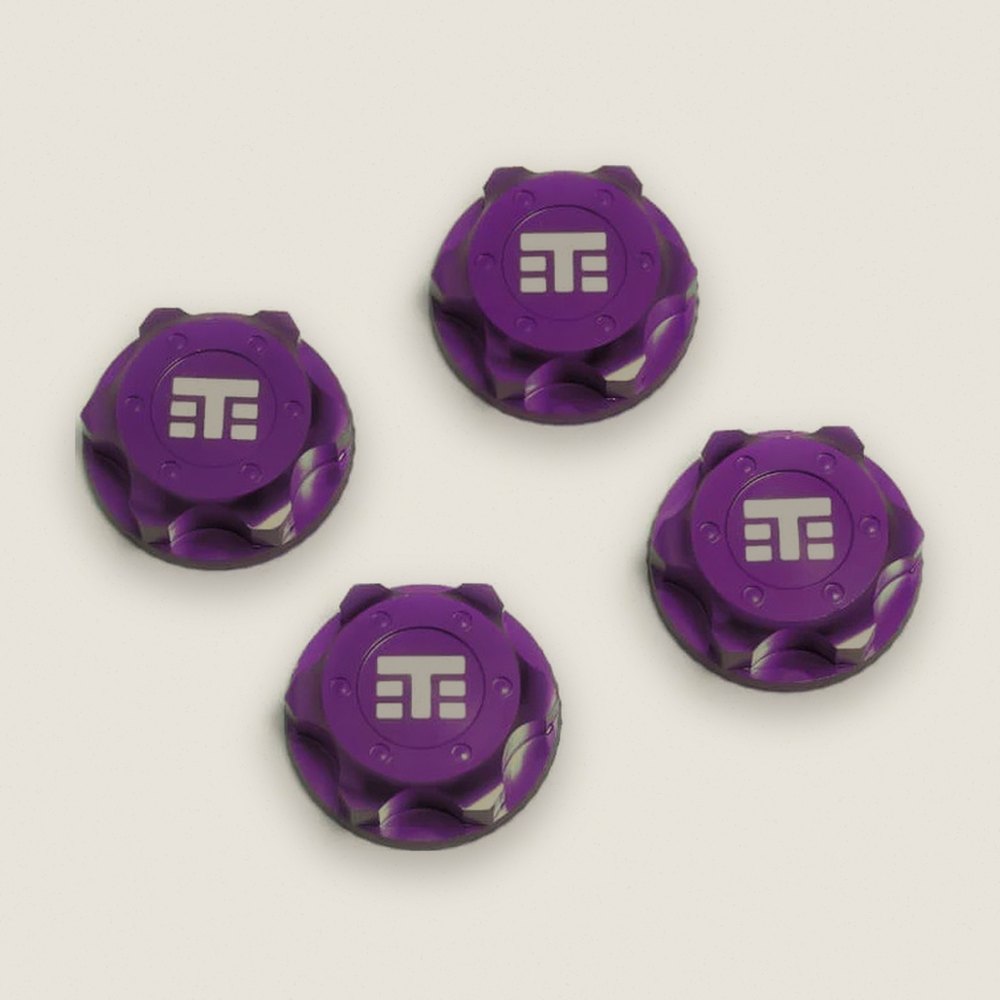 Wheel Nuts, Purple Anodized T Logo 17mm Serrated M12x1.0 (4 Pieces) - Tekno RC