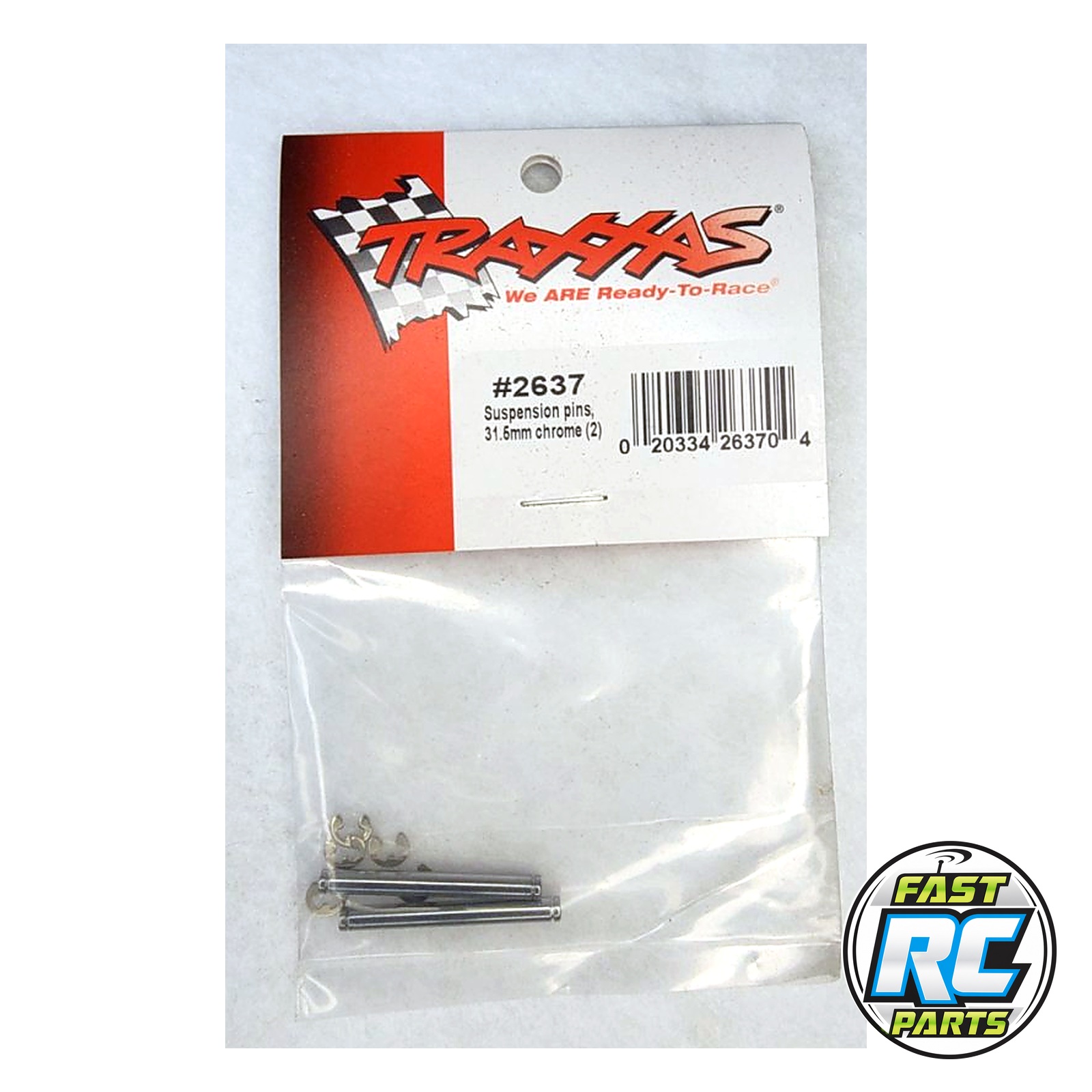Suspension pins, 31.5mm, chrome (2) w/ E-clips (4)