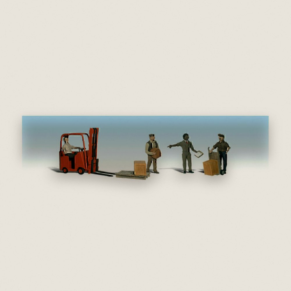 Figure Set, HO Scale: Workers with Forklift - Woodland Scenics