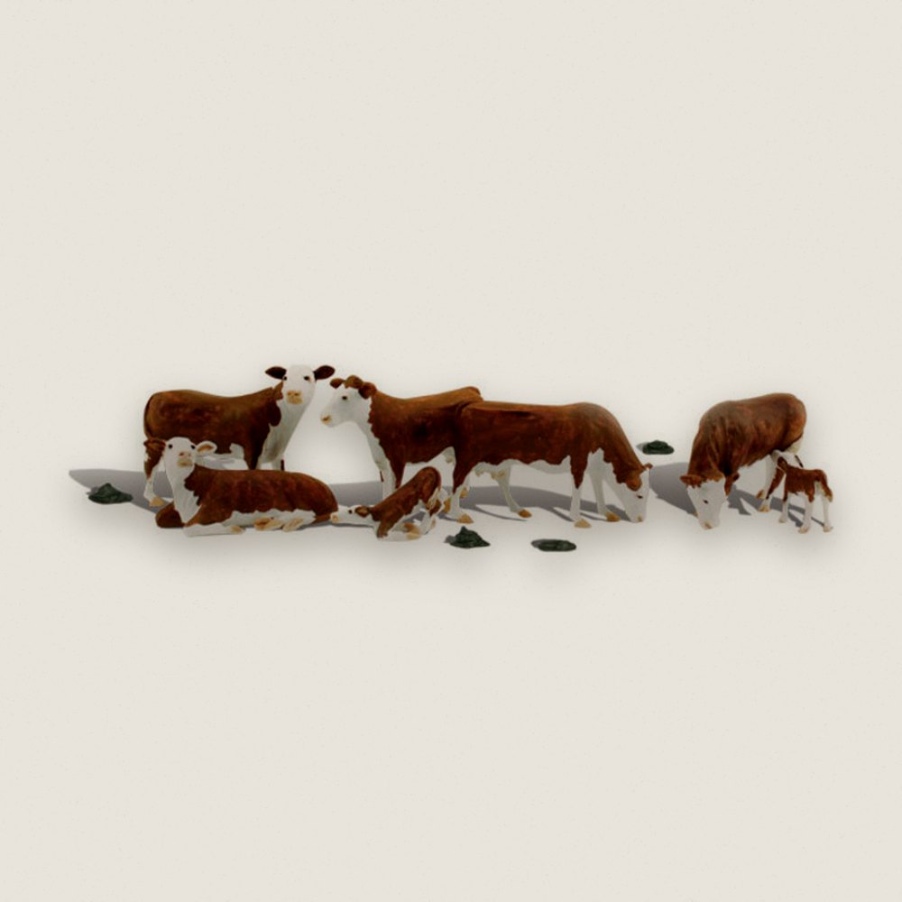 Animal Set, N Scale: Hereford Cows - Woodland Scenics