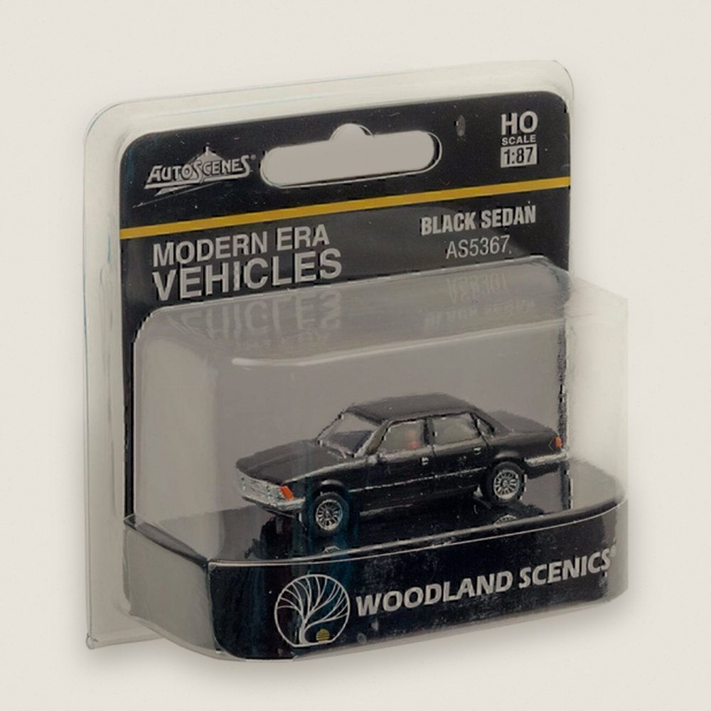 Model Vehicle, Black Sedan, HO Scale - Woodland Scenics