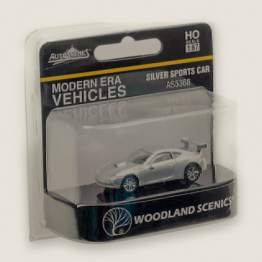 Model Vehicle, Silver Sports Car, HO Scale - Woodland Scenics