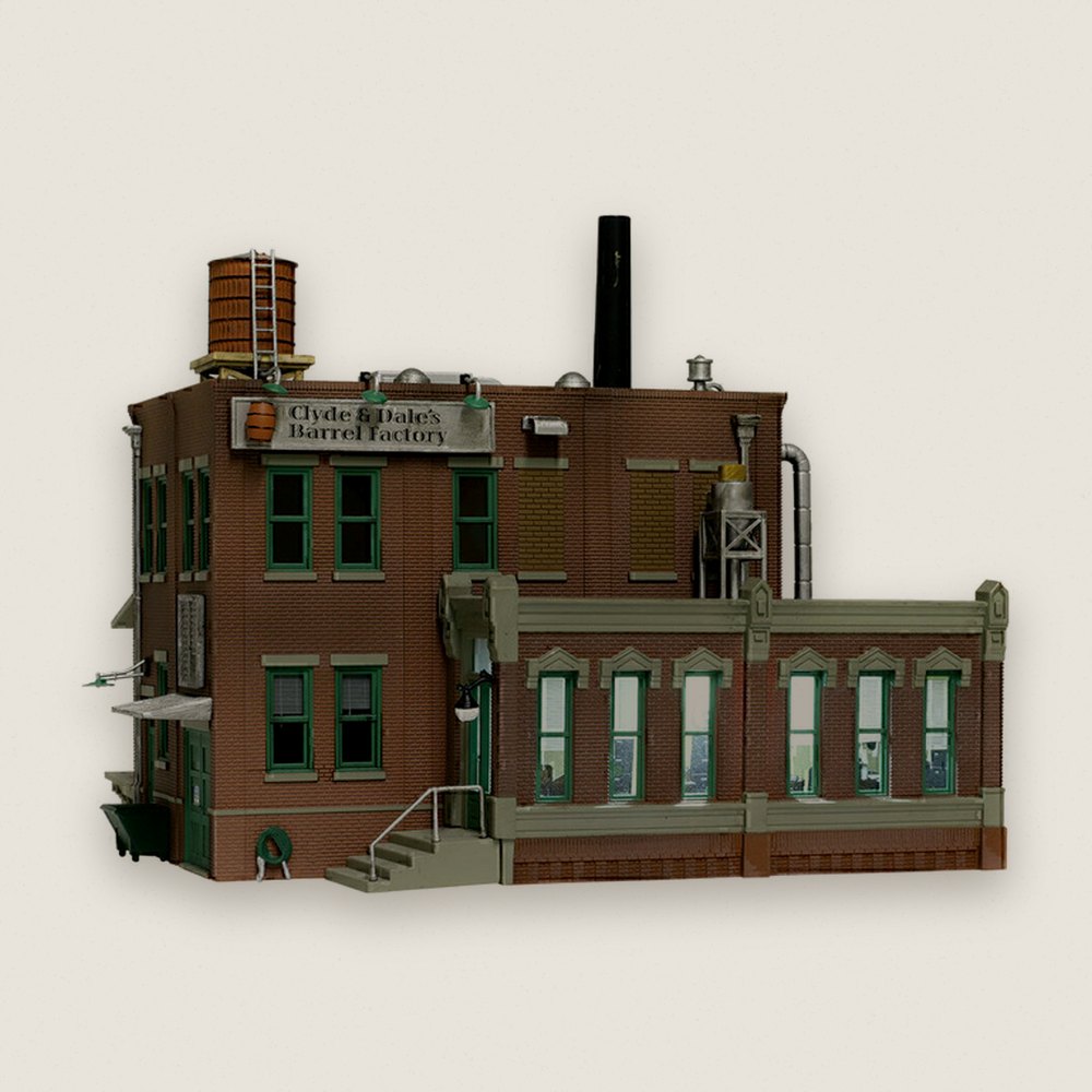 Built-Up Building, Clyde & Dale's Barrel Factory, N Scale - Woodland Scenics