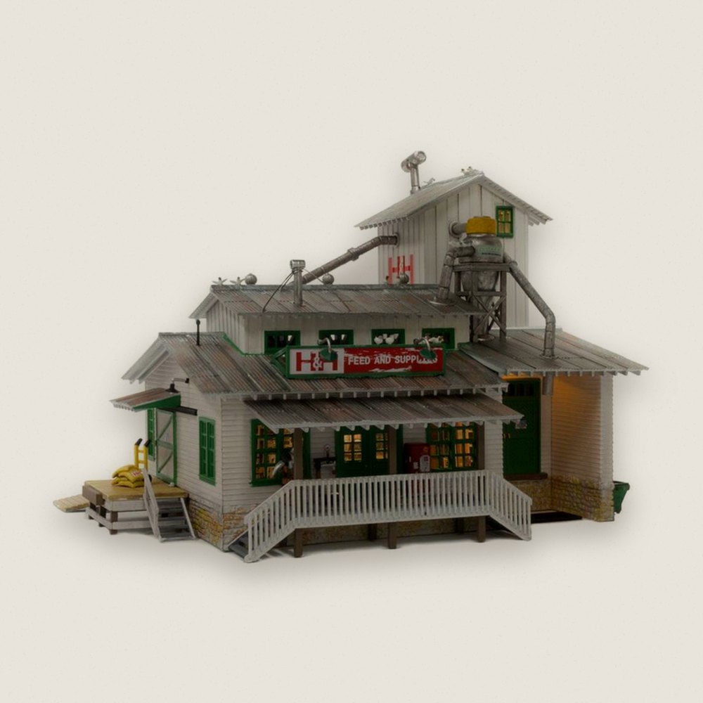 Built-Up Model Building, N Scale, H & H Feed Mill - Woodland Scenics