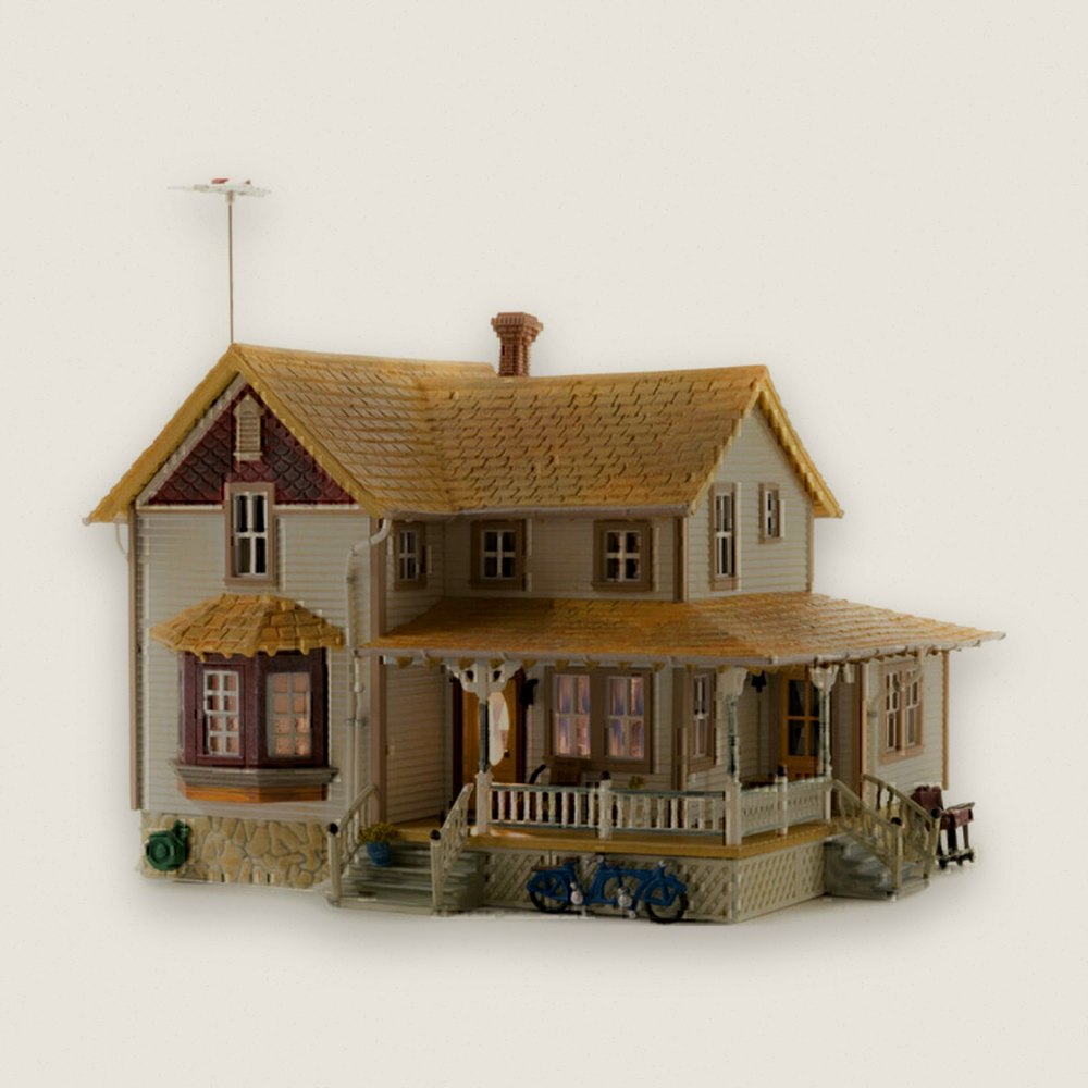 Built-Up Model Building, HO Scale, Corner Porch House - Woodland Scenics