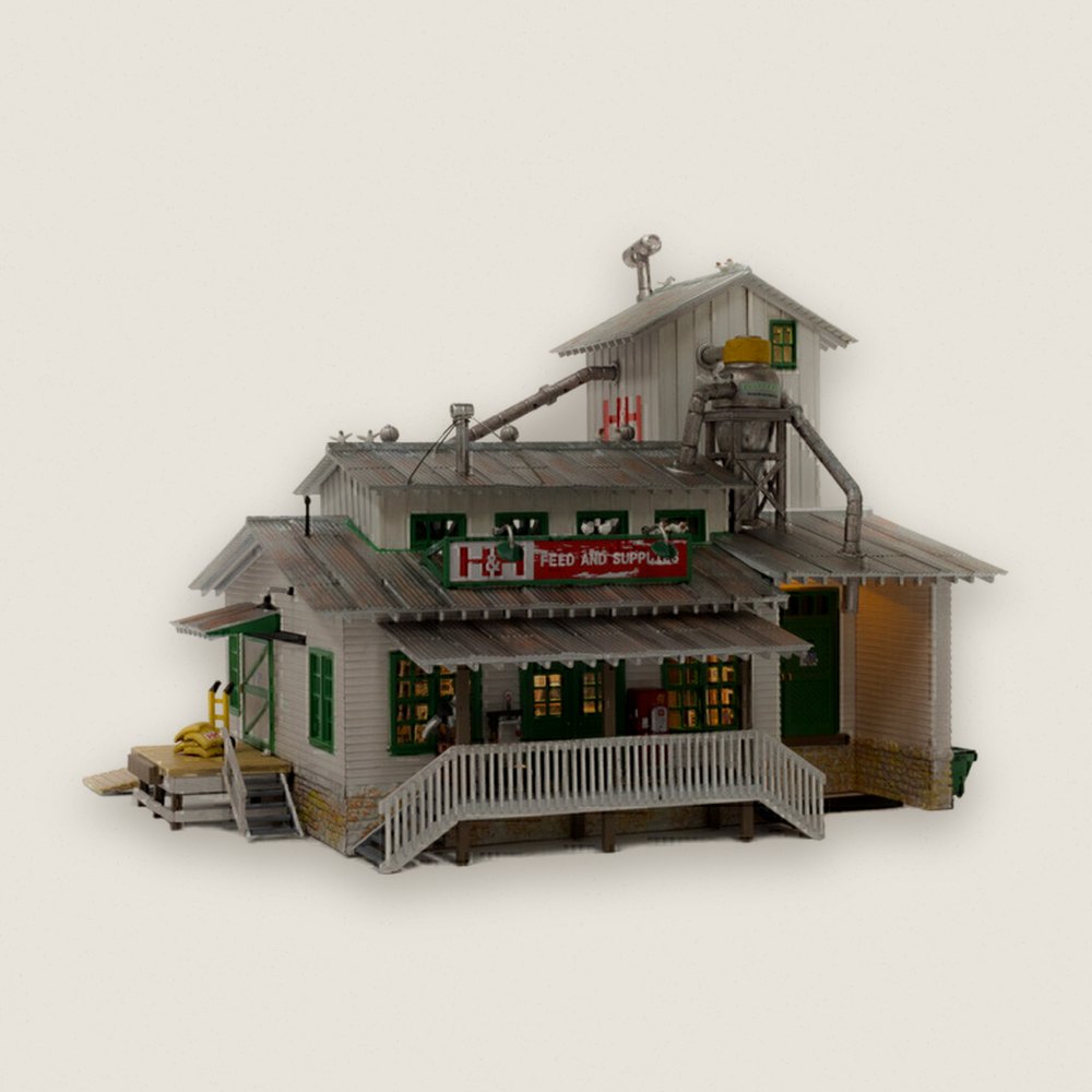 Built-Up Model Building, HO Scale, H & H Feed Mill - Woodland Scenics