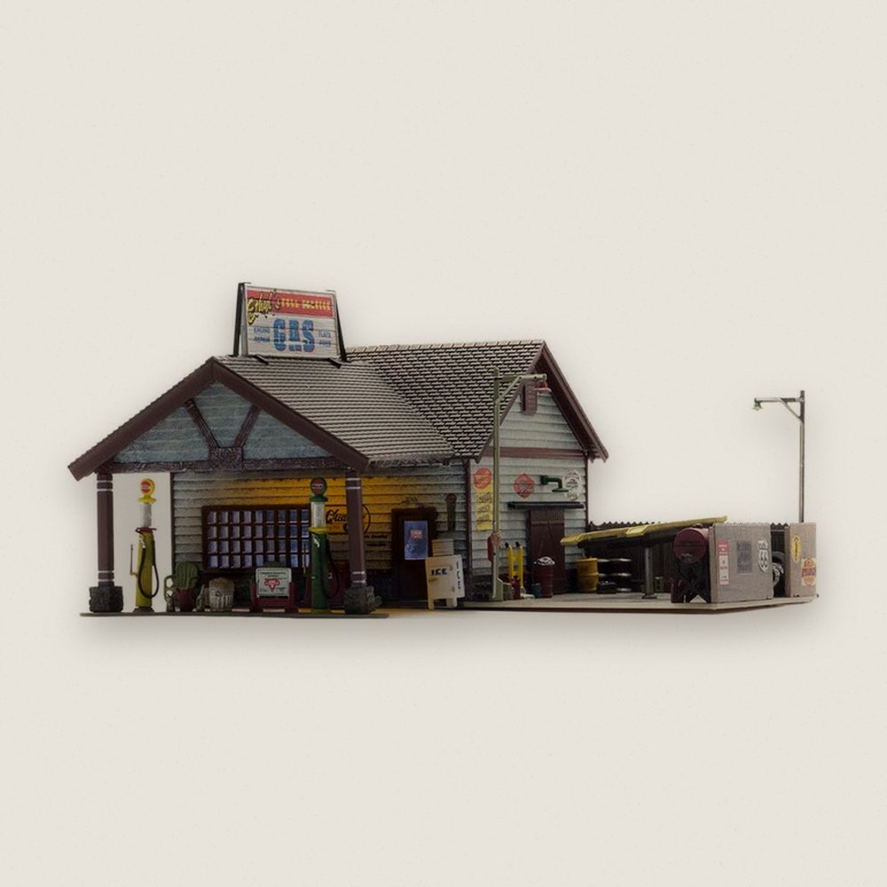 Built-Up Model Building, O Scale, Ethyl's Gas & Service - Woodland Scenics