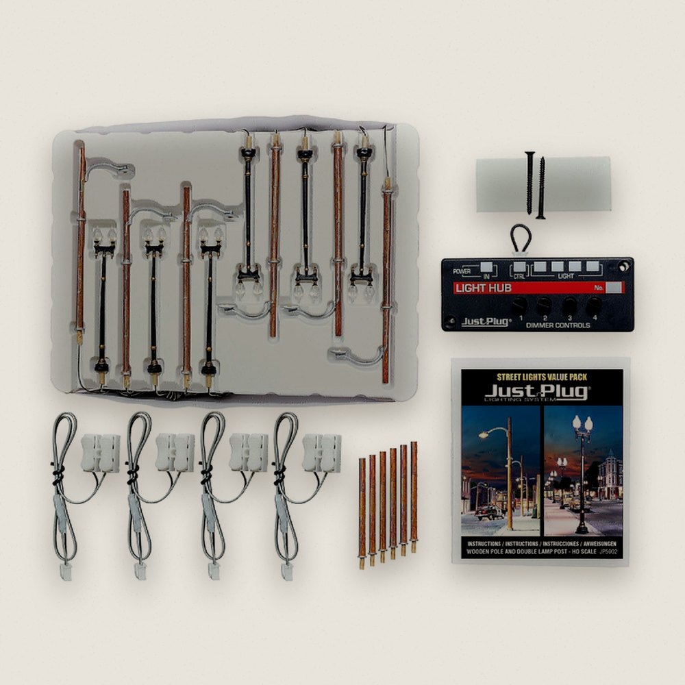 Double Lamp & Wooden Pole Value Pack, HO Scale - Woodland Scenics