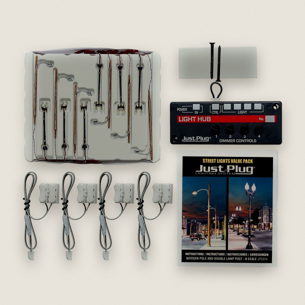 Double Lamp Post & Wooden Pole Value Pack, N Scale - Woodland Scenics