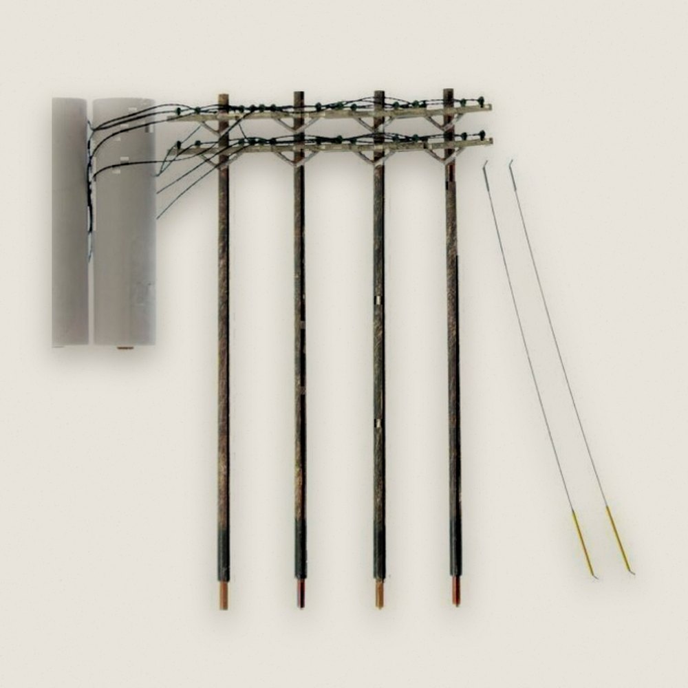 Wired Poles, N Scale, Double Crossbar - Woodland Scenics