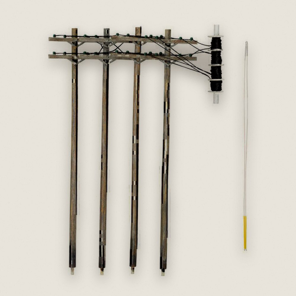 Wired Poles, HO Scale, Double Crossbar - Woodland Scenics